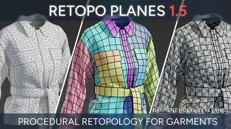 衣服のリトポに最適なUVベースのBlender用リトポロジーツール『Retopo Planes 1.5』