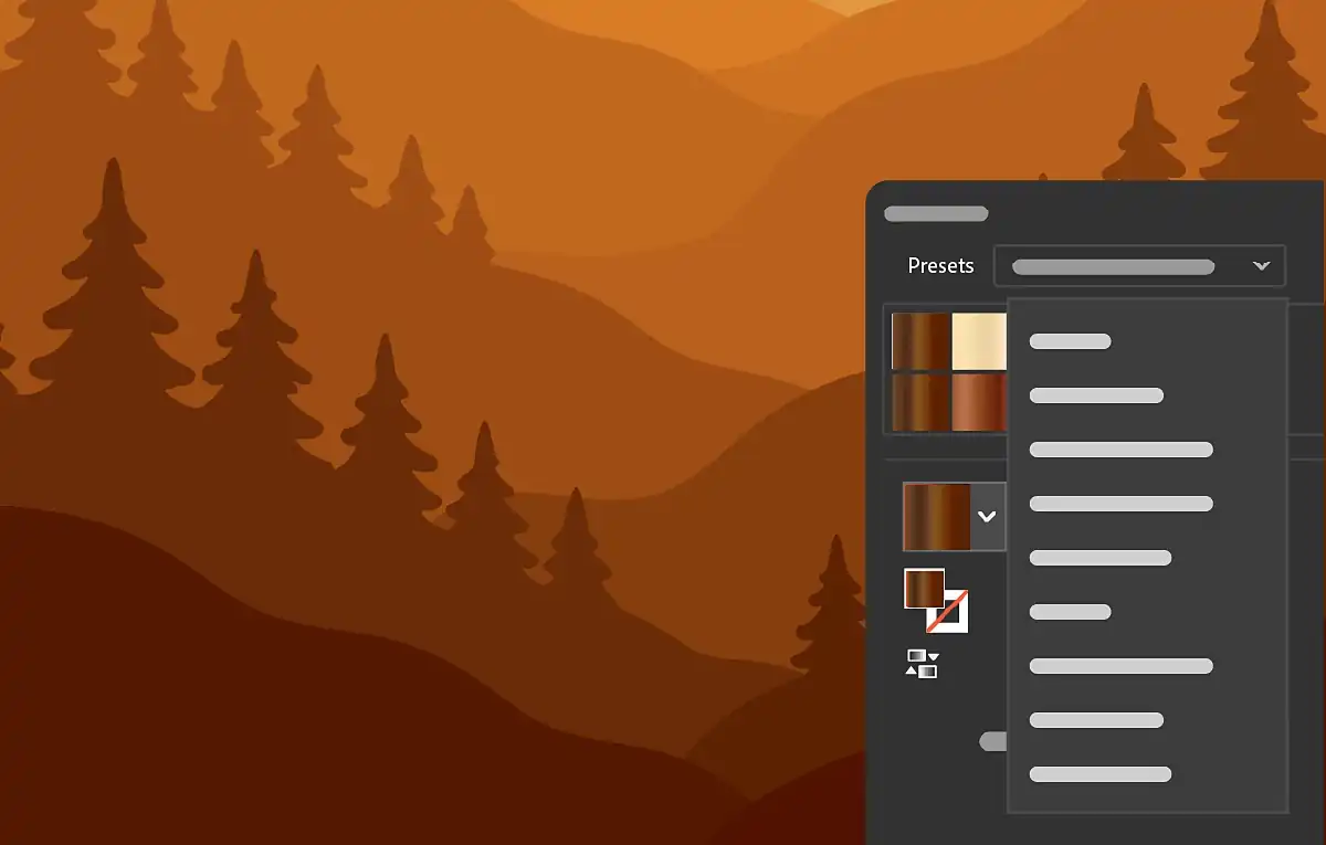 グラデーションプリセットの選択画面