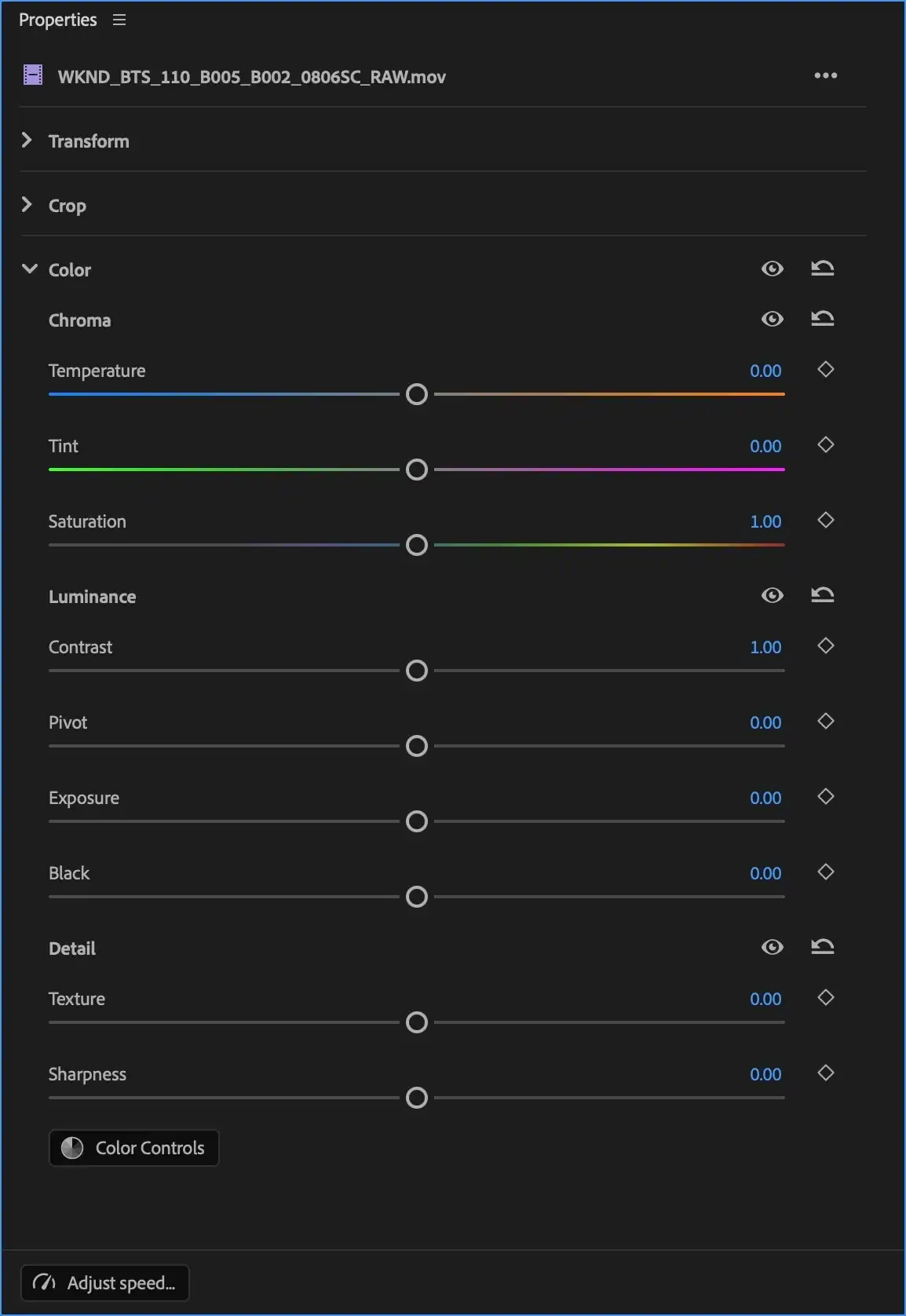 Editモードのプロパティパネル